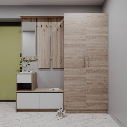 Фото передпокою БЕЛА ДОРОС (DOROS) та шафа ПРОМО 2 ДСП дуб сонома / білий + дуб сонома в інтер'єрі