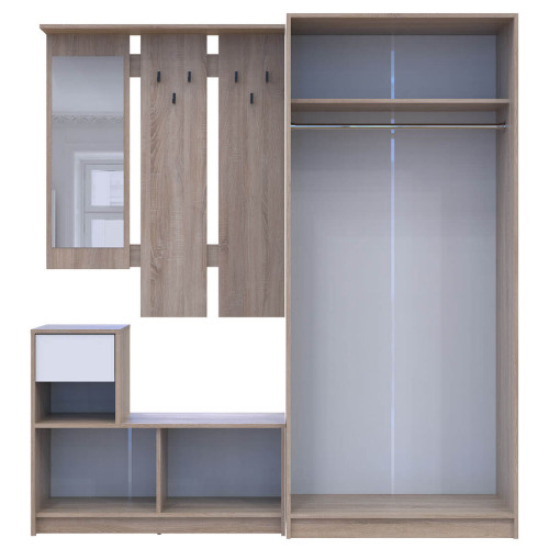 Фото передпокою БЕЛА ДОРОС (DOROS) та шафа ПРОМО 2 ДСП дуб сонома / білий + дуб сонома – вигляд спереду наповнення