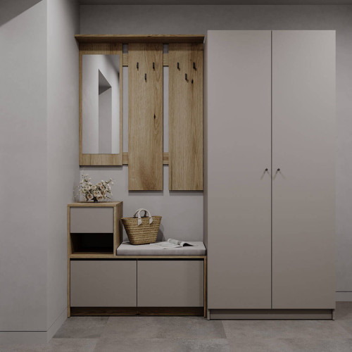 Фото передпокою БЕЛА ДОРОС (DOROS) та шафа ПРОМО 2 ДСП дуб евок / кашемір в інтер'єрі