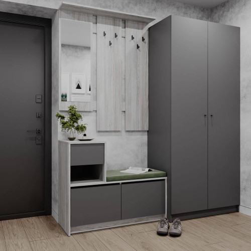 Фото передпокою БЕЛА ДОРОС (DOROS) та шафа ПРОМО 2 ДСП сосна натті / антрацит в інтер'єрі – вигляд збоку