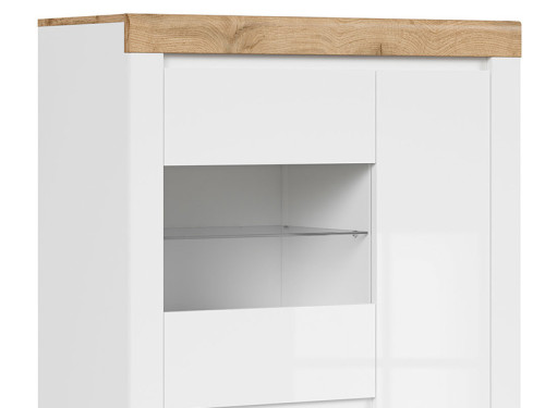 Фото стенки HOLTEN BRW белый / дуб вотан / белый глянец – низкая витрина