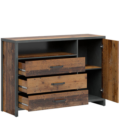 Фото комода WESTON KOM1D3S/130 BRW сосна old style / матера – наполнение