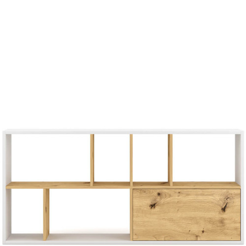 НА фото вид спереди стеллажа SPACE VIVALDI белый / дуб артизан (горизонтальное положение)