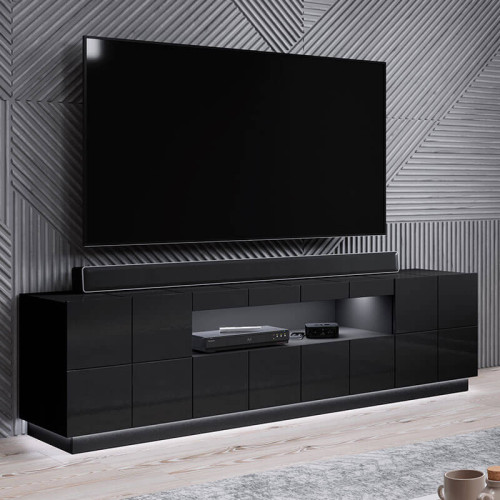 Фото тумбы ТВ REJA CAMA MEBLE черный глянец с подсветкой ниши и цоколя