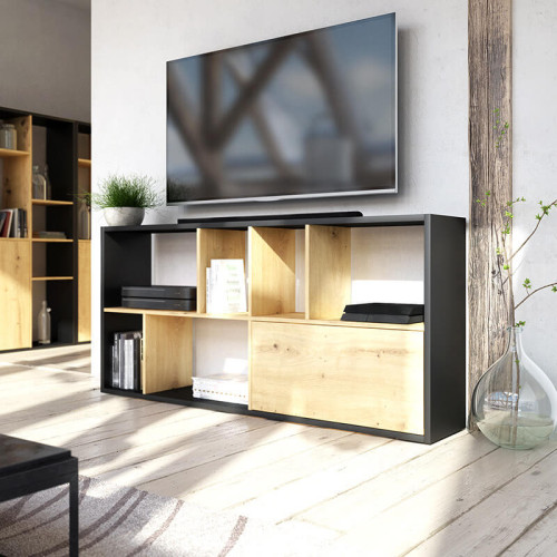 Фото стеллажа SPACE VIVALDI черный / дуб артизан (горизонтальная установка)