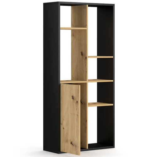 На фото вид слева наполнения стеллажа SPACE VIVALDI черный / дуб артизан