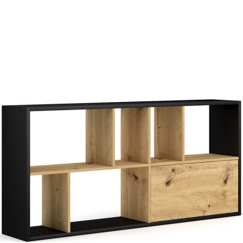 На фото вид сбоку стеллажа SPACE VIVALDI черный / дуб артизан (горизонтальное положение)