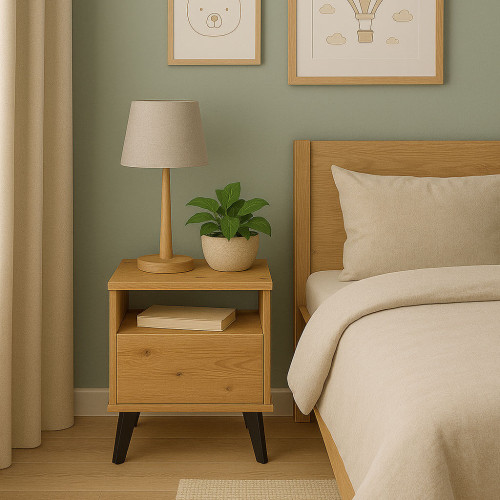 Фото приліжкової тумбочки BORG 1S MEBELBOS дуб артизан в інтер'єрі