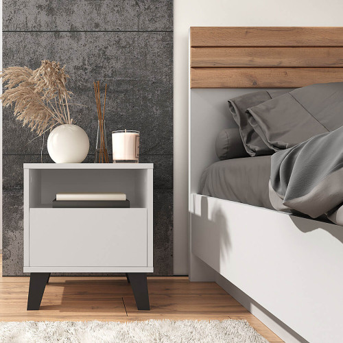 Фото приліжкової тумбочки BORG 1S MEBELBOS кашемір в інтер'єрі спальні