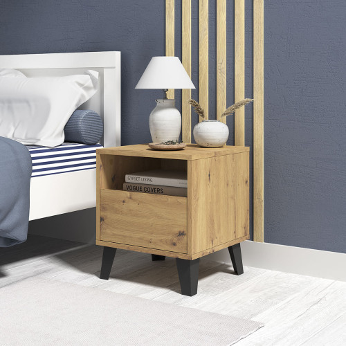 Фото приліжкової тумбочки BORG 1S MEBELBOS дуб артизан в інтер'єрі спальні
