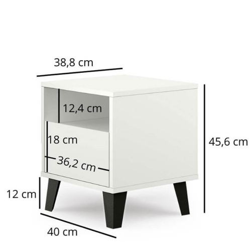 Фото білої приліжкової тумбочки BORG 1S MEBELBOS – розміри