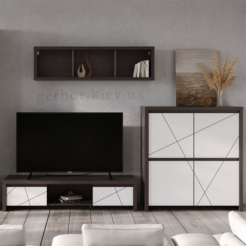 Фото тумби ТВ КАСПIАН білий сніг RTV2S/14/40 БРВ (ВМК) в інтер'єрі вітальні