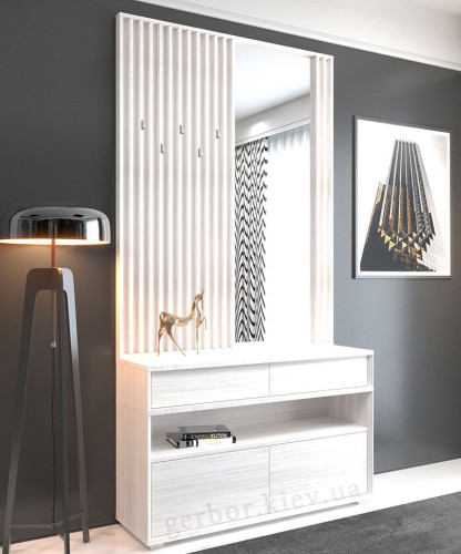 Фото підвісного передпокої ДЕЛІ Гербор ясен сніжний в комплекті з тумбою для взуття