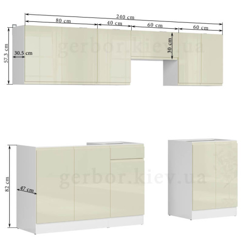 Фото кухні JUNONA LINE 240 BBL BRW ванільний глянець (без стільниці) – розміри