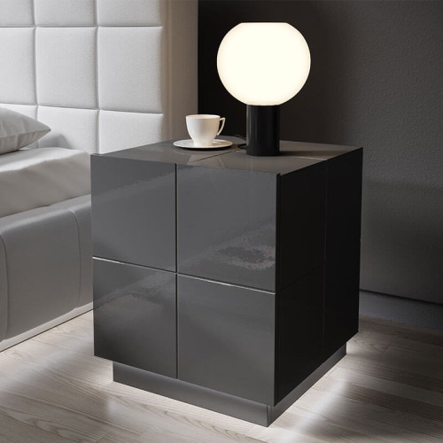 Фото прикроватной тумбочки REJA CAMA MEBLE графит глянец с подсветкой цоколя