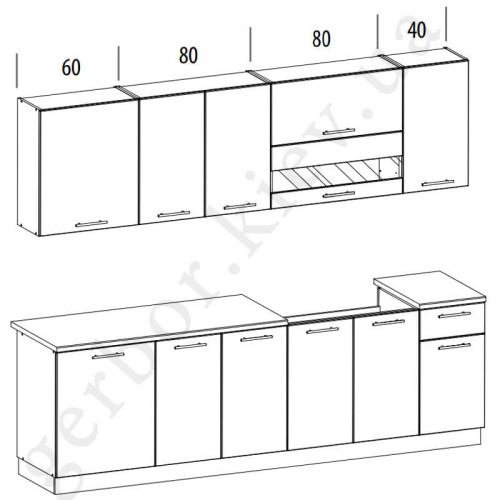 Фото комплекта для кухни TIFFANY 260 BOGFRAN – схема с размерами