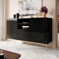 ABETO CAMA MEBLE Комод чорний / чорний глянець / золоті металеві ніжки ABETO CAMA MEBLE Комод чорний / чорний глянець / золоті металеві ніжки