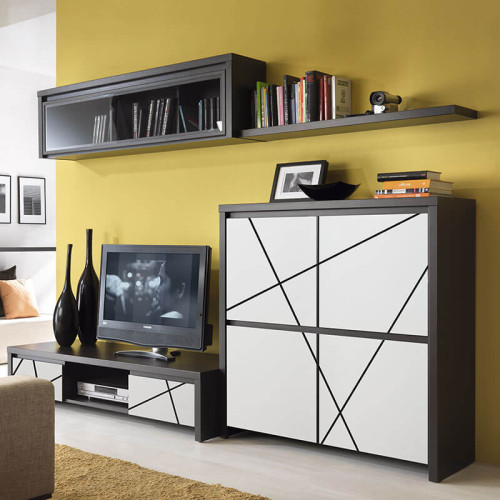 Фото тумби КАСПIАН білий сніг KOM4D БРВ (ВМК) в інтер'єрі вітальні – вигляд збоку