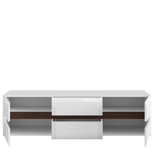 Фото наполнения тумбы ТВ AZTECA TRIO  RTV2D2S/4/15 BRW белый / белый глянец - вид спереди