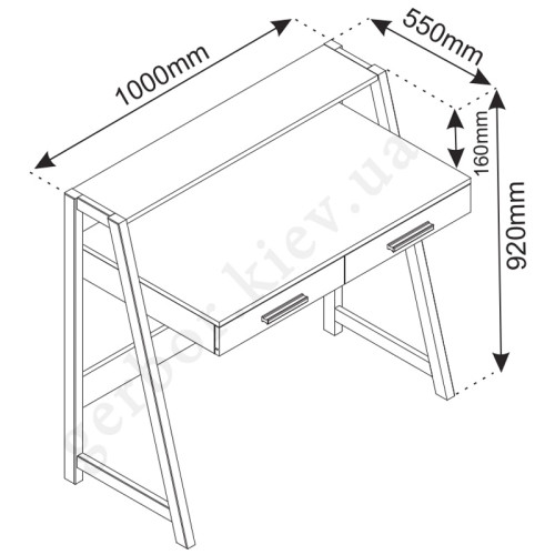 Фото письмового столу STEKA 2S ВМВ – схема з розмірами