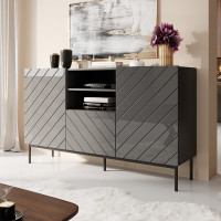 ABETO CAMA MEBLE Комод графіт / графіт глянець / чорні металеві ніжки ABETO CAMA MEBLE Комод графіт / графіт глянець / чорні металеві ніжки