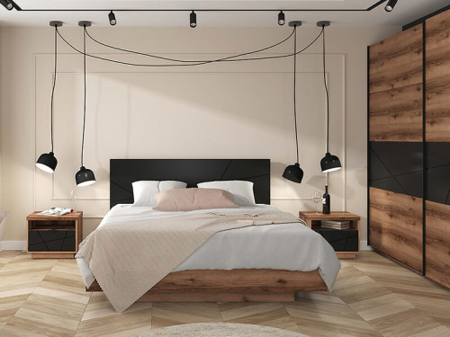 Фото шафи-купе FORN SZF/270 BRW дуб делано темний / чорний в інтер'єрі спальні