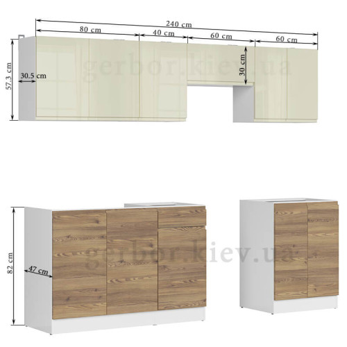 Фото кухні JUNONA LINE 240 BBL BRW модрина / ванільний глянець (без стільниці) – розміри