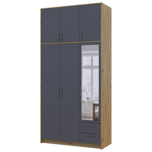 Фото шафа з дзеркалом та високою антресоллю 3 ДСП РОНДІ ДОРОС (DOROS) 121х52х260 дуб артизан / графіт