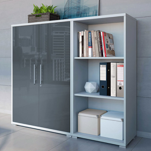 Фото тумбы OFFICE LUX REG2D/114 BRW в комплекте со стеллажом REG/53/114