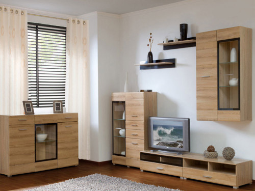 Фото буфету ВУШЕР KOM1W2D2S Гербор дуб сонома в інтер'єрі вітальні