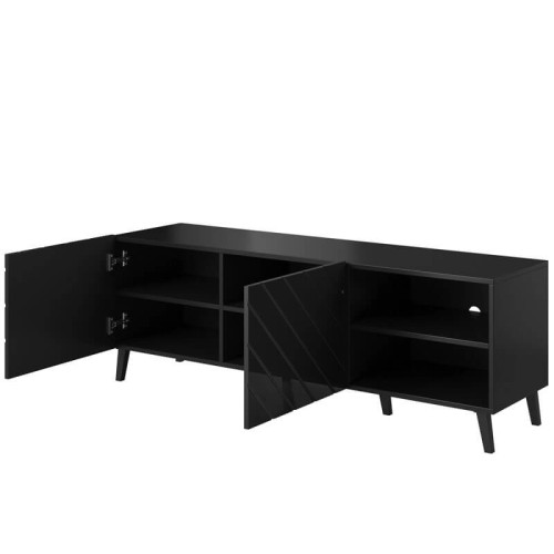 Фото тумби ТВ ABETO 150 CAMA MEBLE чорний / чорний глянець – ніші зправа, наповнення