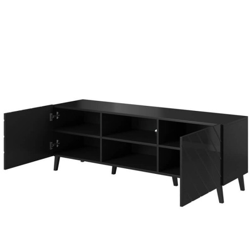 Фото тумби ТВ ABETO 150 CAMA MEBLE чорний / чорний глянець – ніші по центру, наповнення