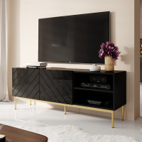ABETO 150 CAMA MEBLE Тумба ТВ чорний / чорний глянець / золоті металеві ніжки ABETO 150 CAMA MEBLE Тумба ТВ чорний / чорний глянець / золоті металеві ніжки