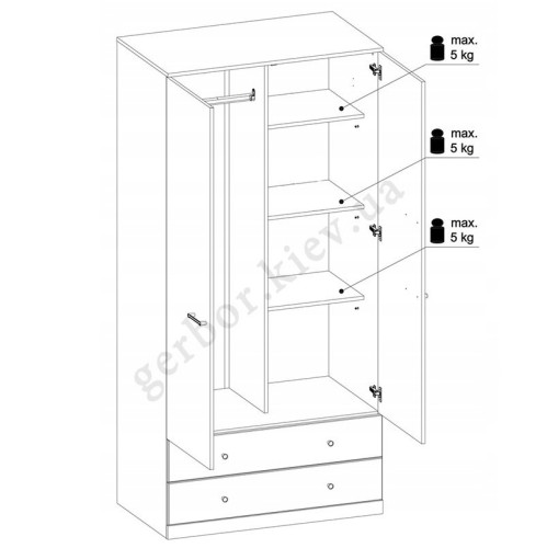 На фото схема комбинированного шкафа JAGGER 2D2S MEBELBOS