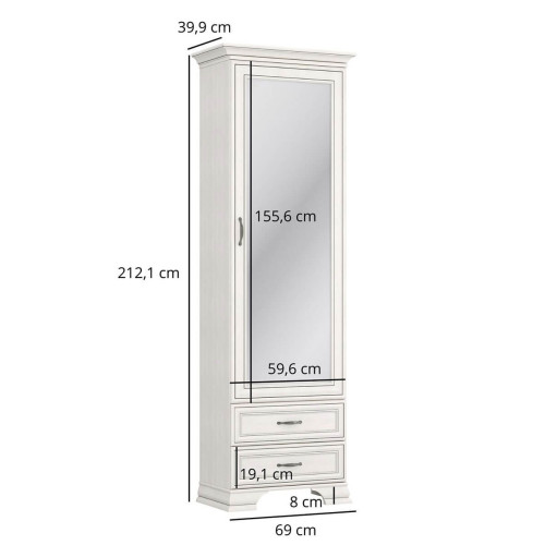 Фото пеналу з дзеркалом TIFFANY II 1D2S MEBELBOS – розміри