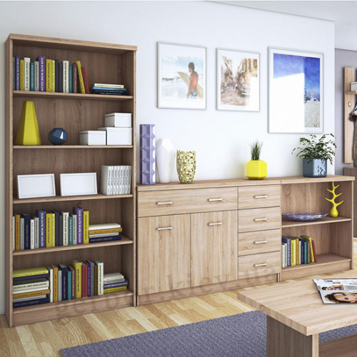 Фото стеллажа REG OTW WYS_80 TOP-MIX VMV Holding дуб сонома в интерьере гостиной