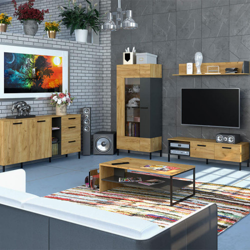 Фото журнального столика SANTES VMV дуб крафт золотой / антрацит в интерьере гостиной