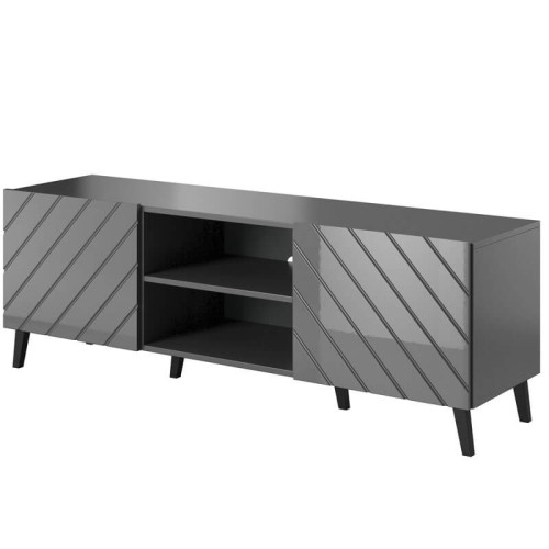 Фото тумби ТВ 150 ABETO CAMA MEBLE графіт / графіт глянець – ніші по центру