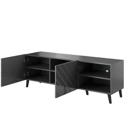 Фото тумби ТВ 150 ABETO CAMA MEBLE графіт / графіт глянець – ніші зправа, наповнення