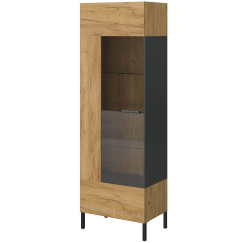 Фото высокой витрины SANTES 1W VMV дуб крафт золотой / антрацит – вид сбоку