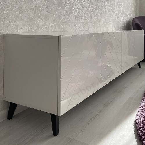 Фото тумби ТВ 200 ABETO CAMA MEBLE білий / білий глянець від покупця – вигляд збоку