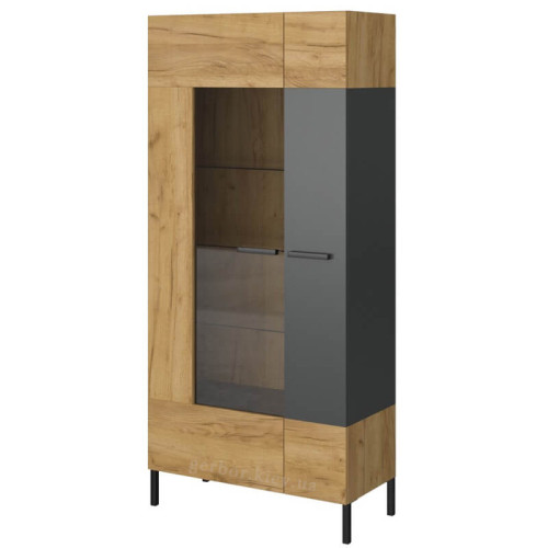 Фото высокой витрины SANTES 1W1D VMV дуб крафт золотой / антрацит – вид сбоку