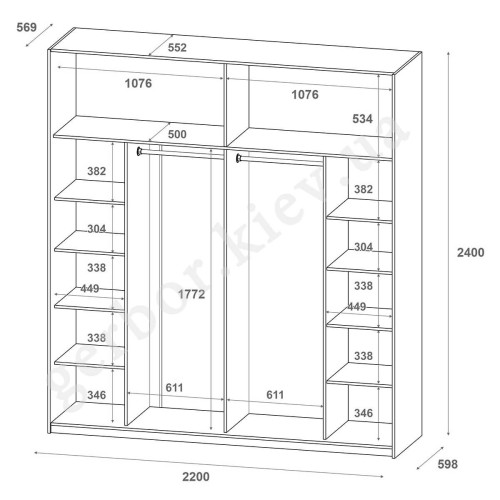 G-КАЙЗЕР Шафа-купе 2 ДСП / 5 частин ДОРОС (DOROS) 220х60х240  | Doros