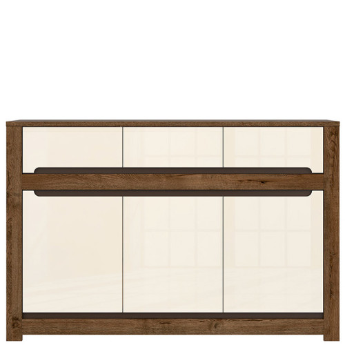 Фото комода RUSO KOM3D3S BRW дуб апрель / перламутр глянец – вид спереди