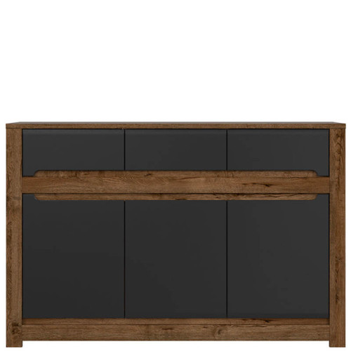 Фото комода RUSO KOM3D3S BRW дуб апрель / черный – вид спереди