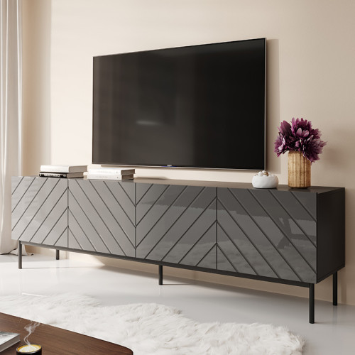 Фото тумби ТВ ABETO 200 CAMA MEBLE графіт / графіт глянець / чорні металеві ніжки