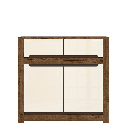 Фото тумбы RUSO KOM2D2S BRW дуб апрель / перламутр глянец – вид спереди