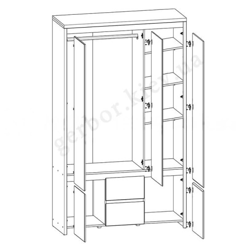 Фото спальнi КАСПIАН білий сніг БРВ (ВМК) – схема наповнення шафи