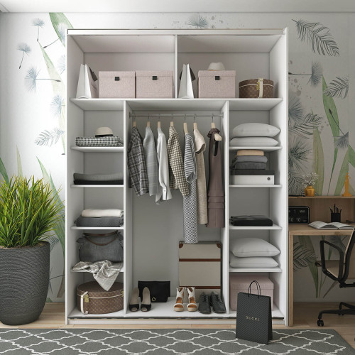 Фото шафи-купе 2 Дзеркала G-КАЙЗЕР ДОРОС (DOROS) білий 180х60х240 в інтер'єрі – наповнення