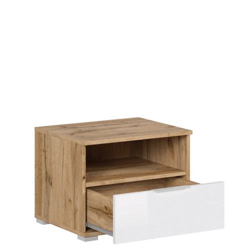 Фото прикроватной тумбочки ZELE KOM1S BRW дуб вотан / белый глянец - наполнение